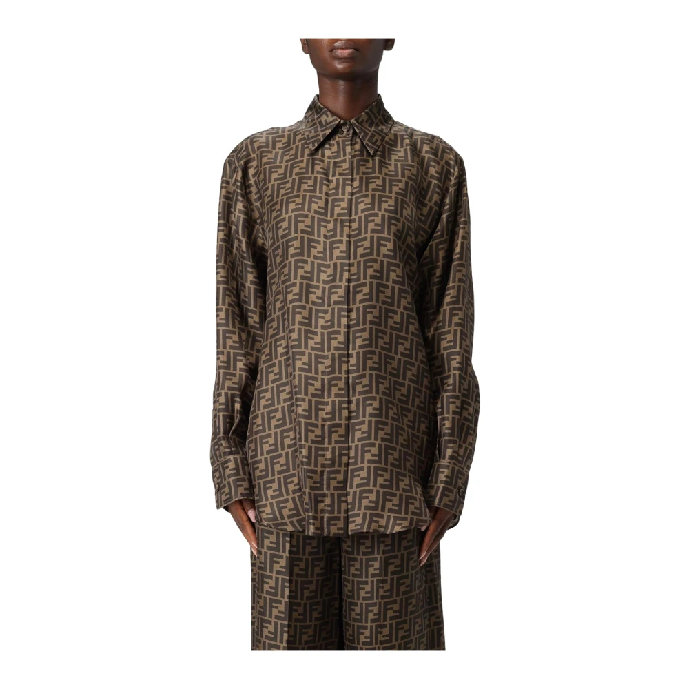 Fendi Kvinno Brun Blusar & Skjortor Dam, L, Casual Shirts