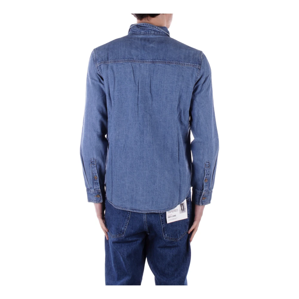 Guess Denim Logo Frontale Shirt Twee Zakken Blue Heren