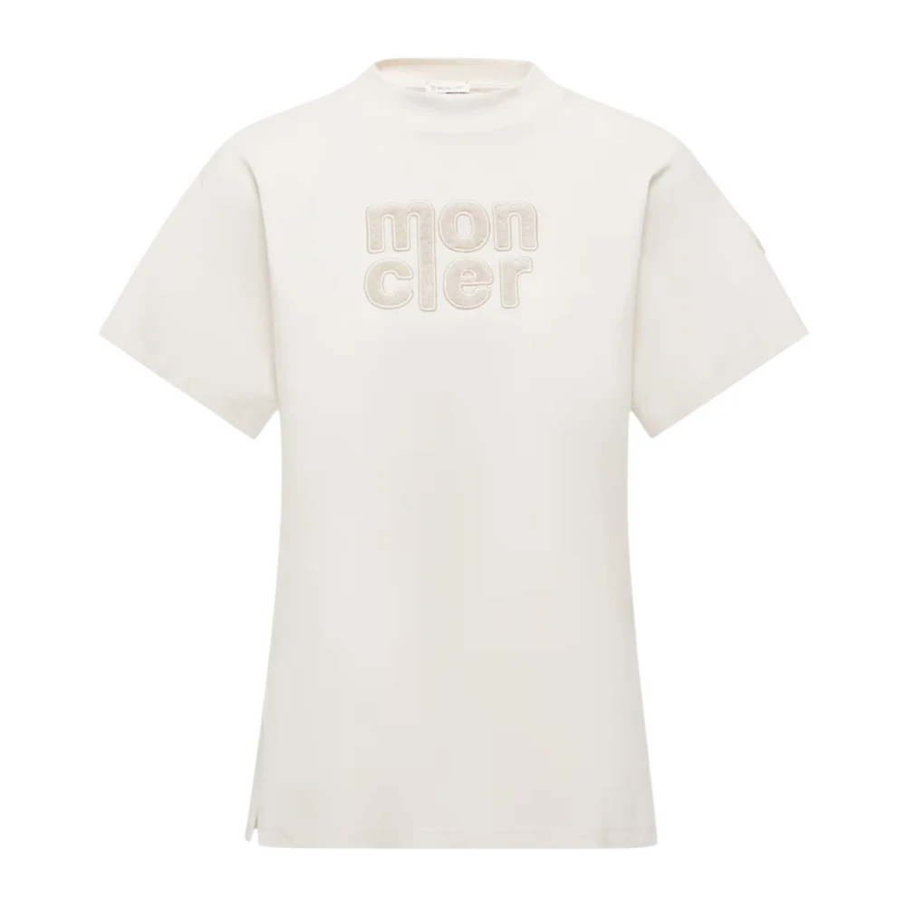 Moncler White T-Shirts, Female, S, Teddy Logo Cotton T-Shirt