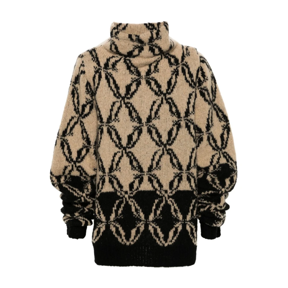 Dries Van Noten Alpaca Wol Coltrui met Intarsia Beige Heren