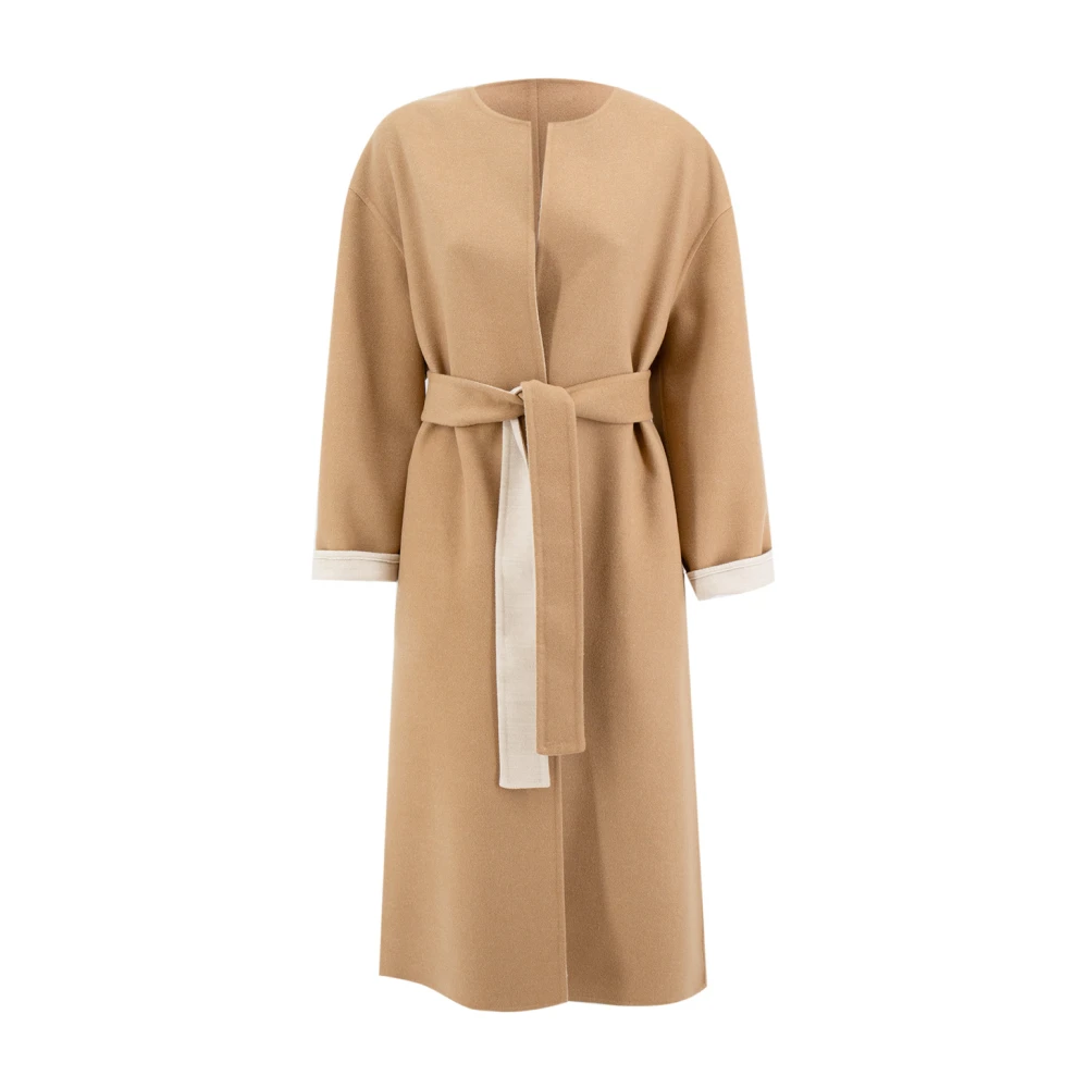 Fabiana Filippi Women's Brown Diamond Thread Wool Crew-Neck Coat