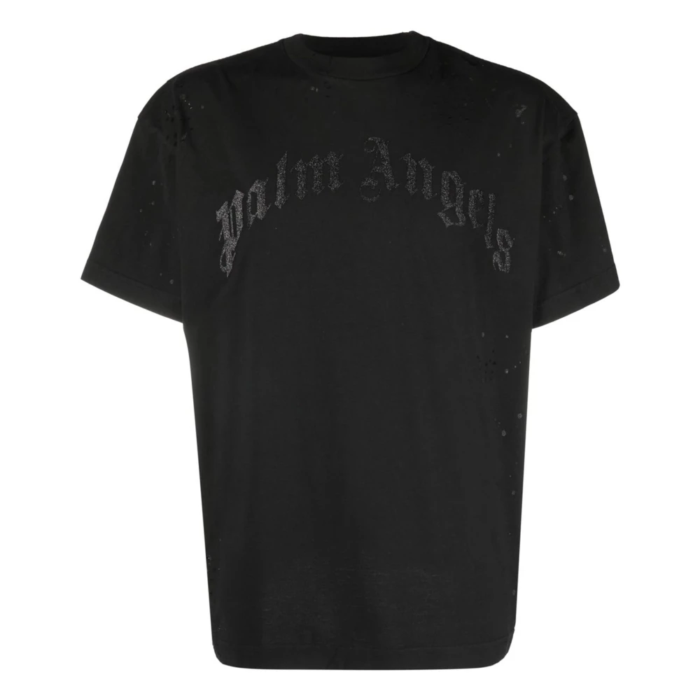 Palm Angels Glittered Logo Klassiek Zwart T-shirt Black Heren