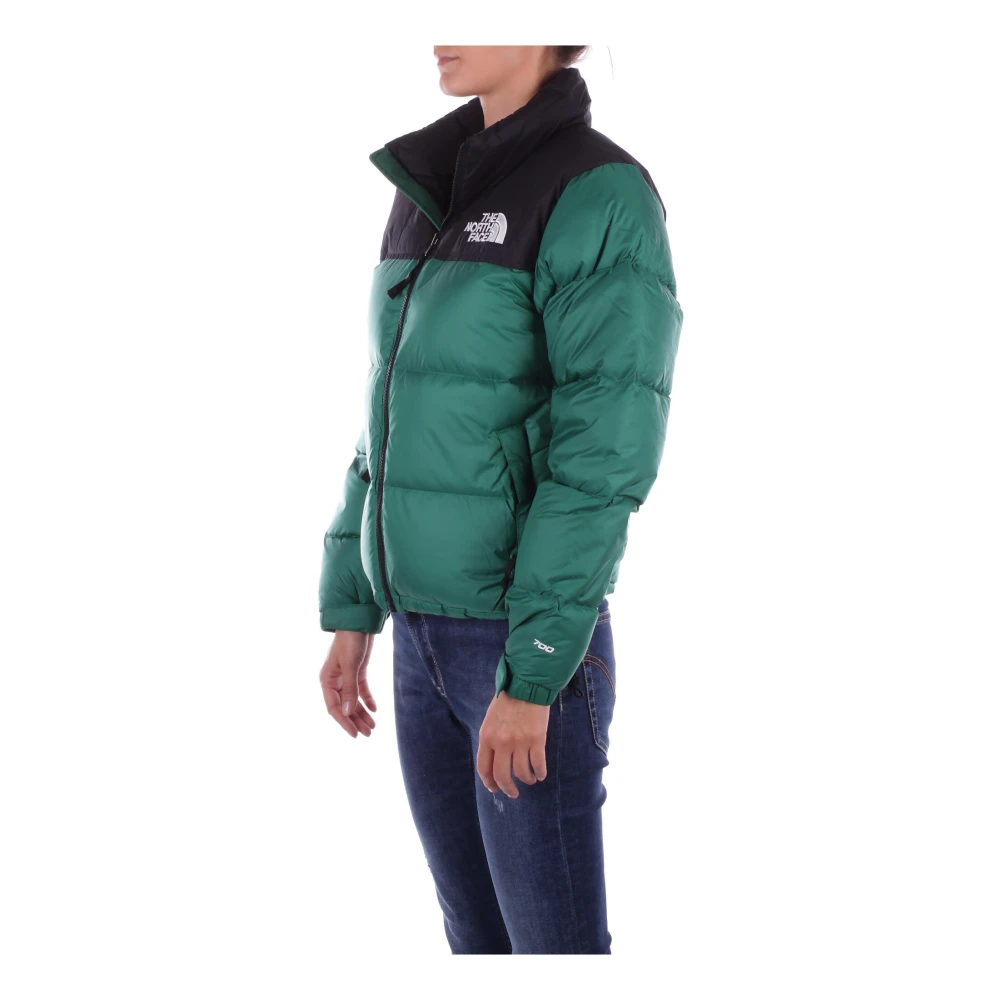 The North Face Logo Front Zip Hooded Down Jacket Green Dames