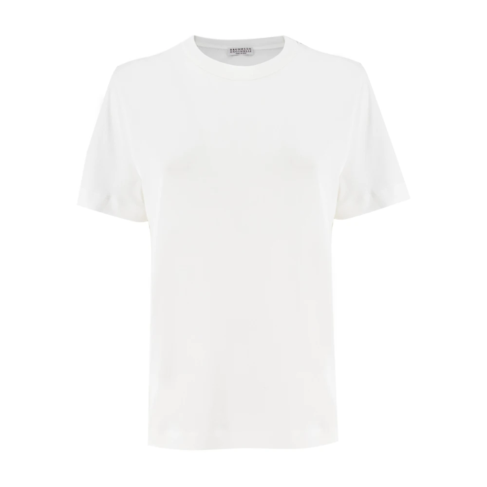 BRUNELLO CUCINELLI Katoenen Jersey T-shirt met Monile Borduurwerk White Dames
