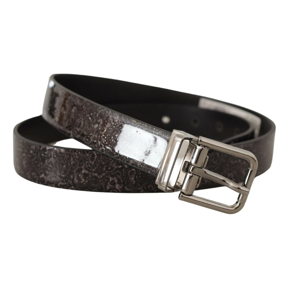 Dolce & Gabbana Men's Black Goccia Glitter Patent Leather Buckle Vernice Belt