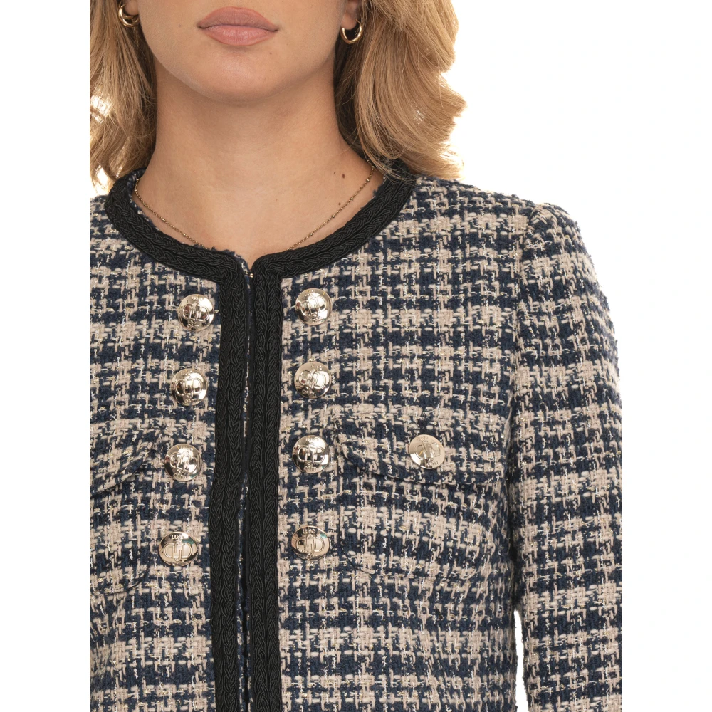 Liu Jo Geruite Bouclé Jas met Logoknoop Gray Dames