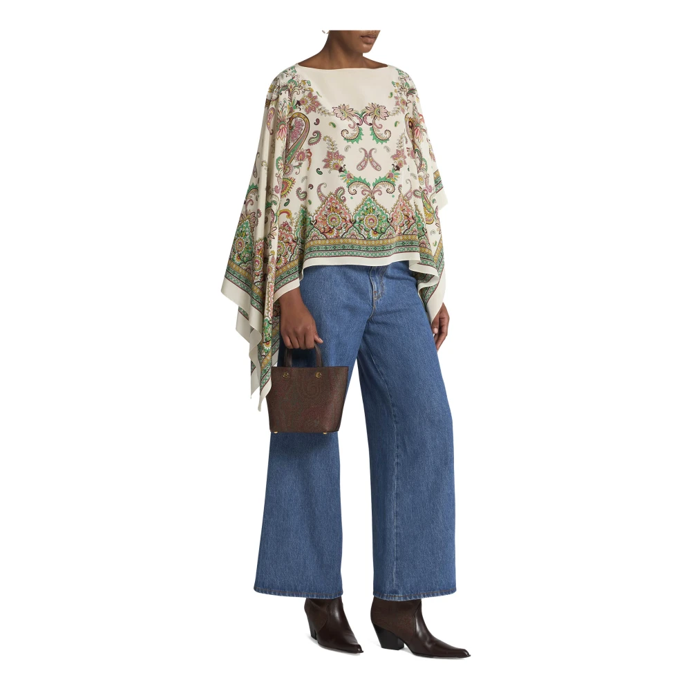 ETRO Witte Bloemen Paisley Zijden Poncho Multicolor Dames