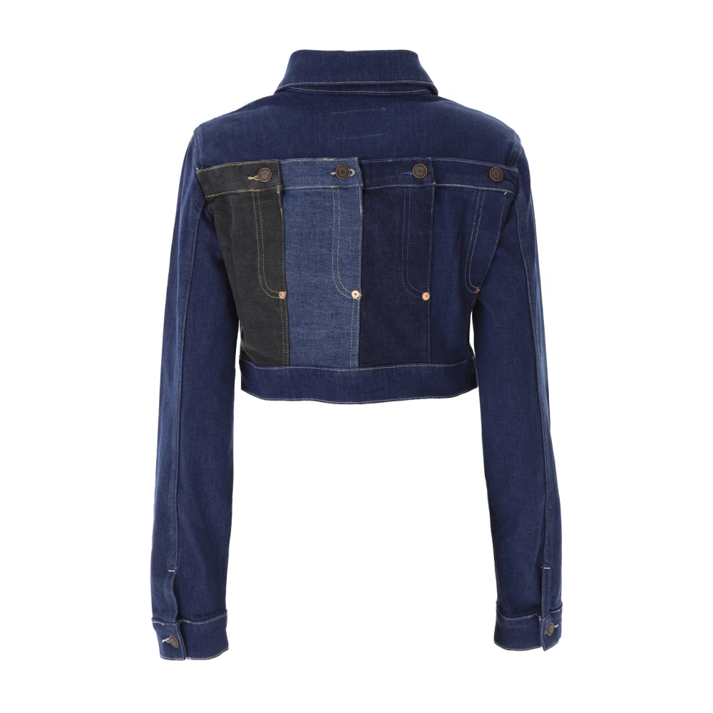 Moschino Patchwork Cropped Denim Jacket Blue Dames