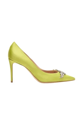 Satin Rhinestone Pointed Toe Pumps