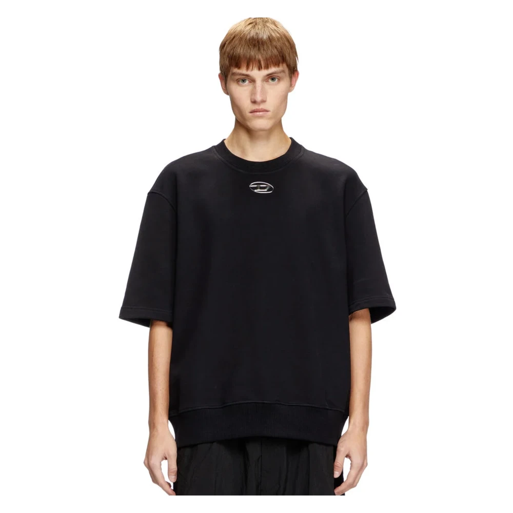 Diesel Zwarte Katoenen Sweatshirt met Zilveren Ovaal Black Heren