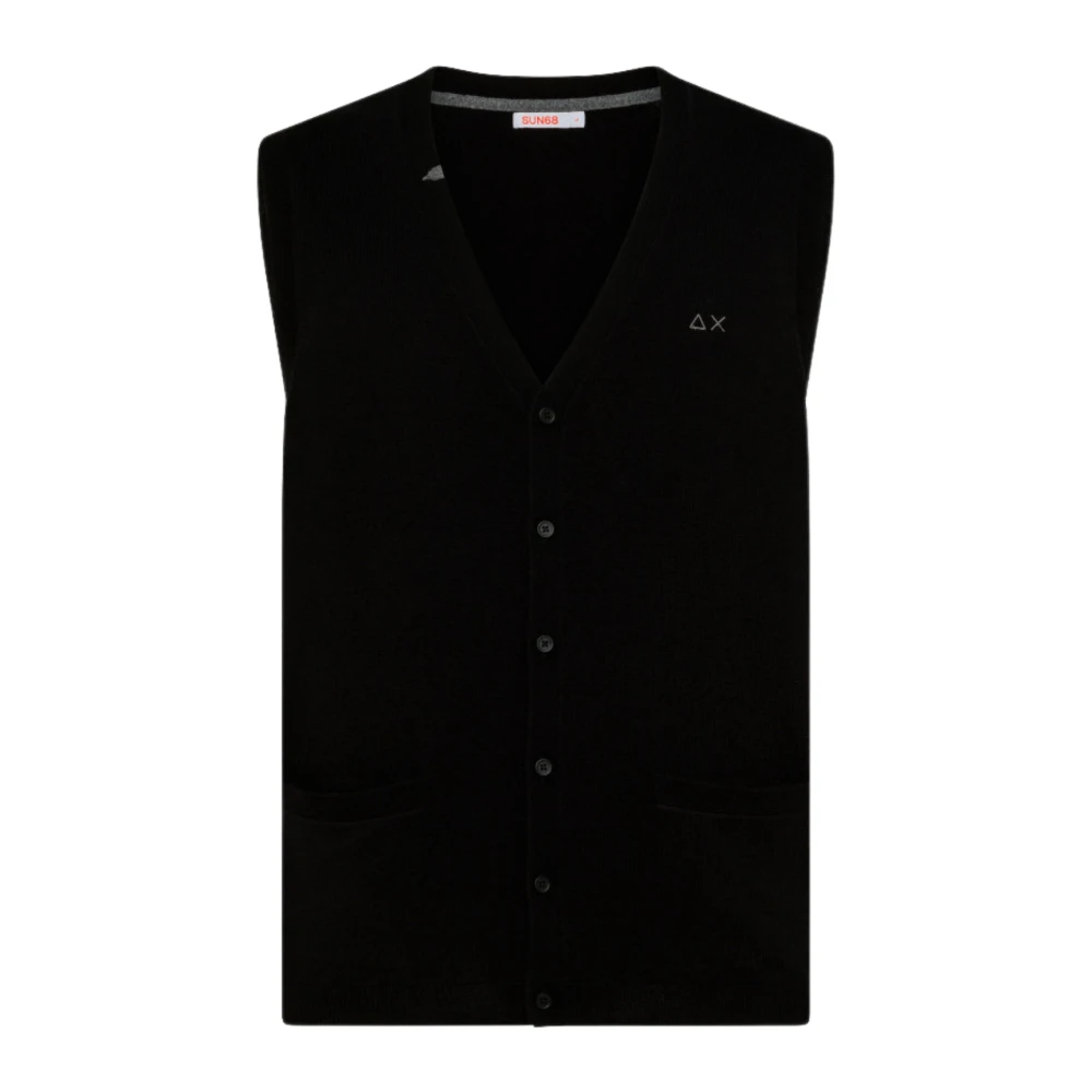 Sun68 Zwarte wollen en katoenen gebreide vest Black Heren