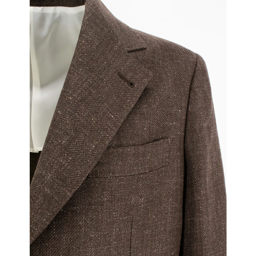 BRUNELLO CUCINELLI Diagonaal Linnen Wol Zijde Jas Brown Heren