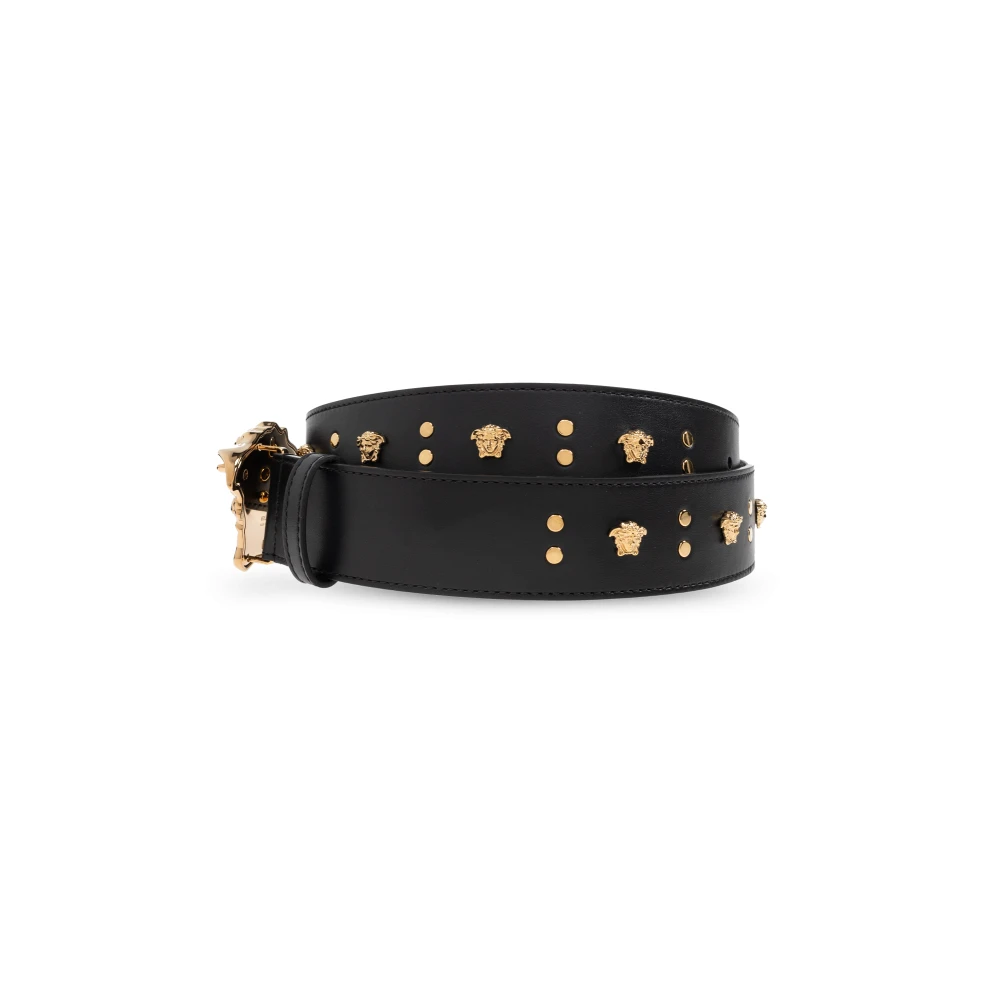 Versace Leren riem met applicaties Black Heren