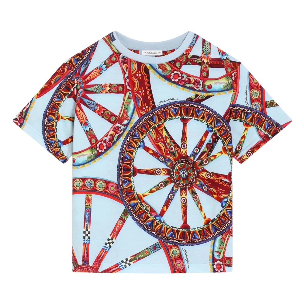Dolce & Gabbana Boys Carretto Print T-Shirt In Blue - Unisex - Kids Short Sleeve T-Shirts - Multicolor - 4 Y | 104 Cm - Kids - Image 1
