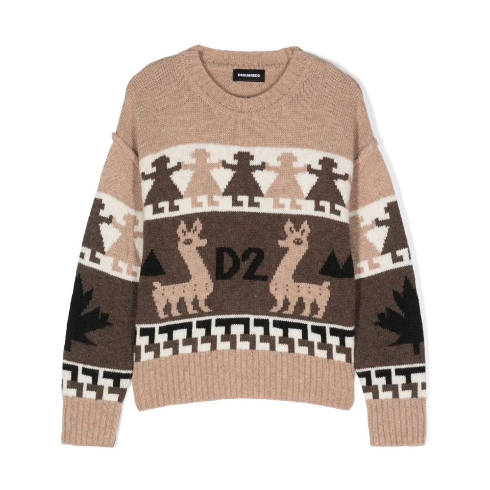 Dsquared2 Boys Beige Intarsia-Knit Crewneck Jumper - Kids Knitwear - 10 Y - Kids