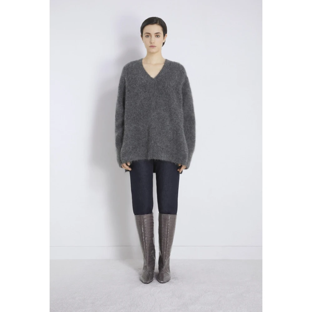 Loulou Studio Houtskool V-Hals Alpaca Sweater Gray Dames