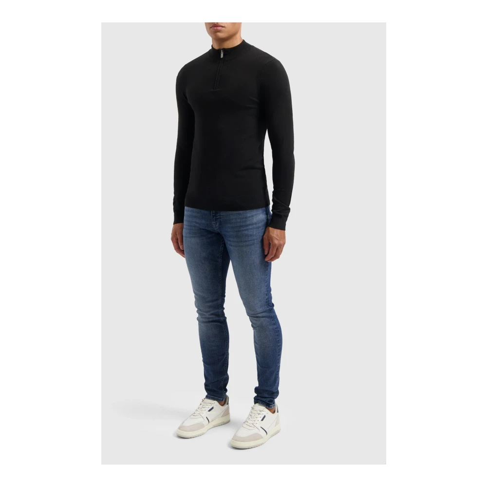 Pure Path Essentiële Gebreide Halfzip Sweater Zwart Black Heren