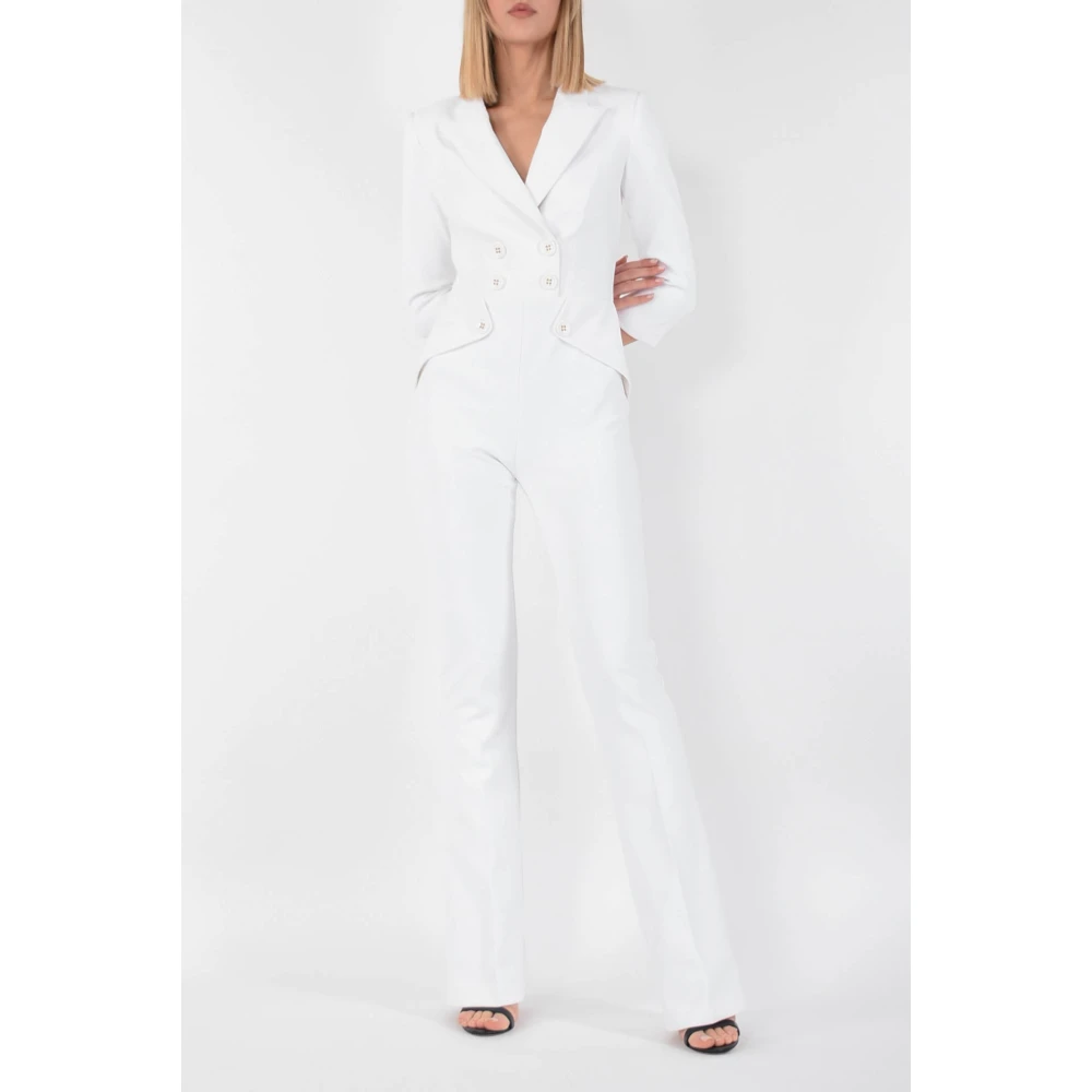 Elisabetta Franchi Dubbelbreasted jumpsuit in stretch crêpe White Dames