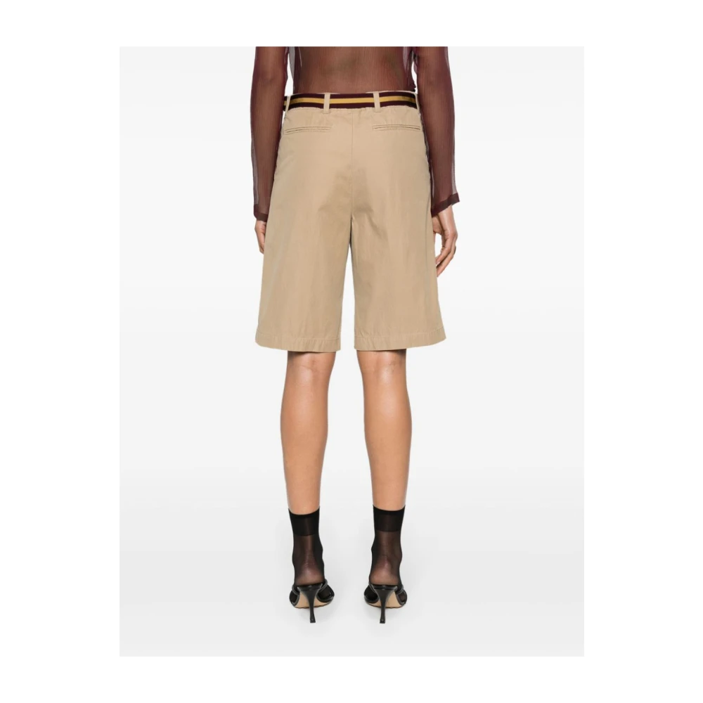 Dries Van Noten Beige Katoenen Gabardine Elastische Taille Shorts Beige Dames