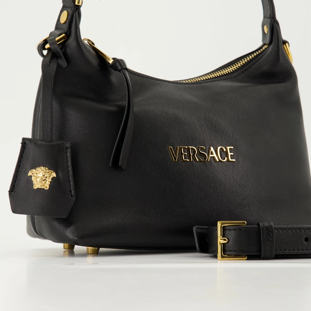 Versace Zwarte leren Hobo tas met Medusa metalen details Black Dames