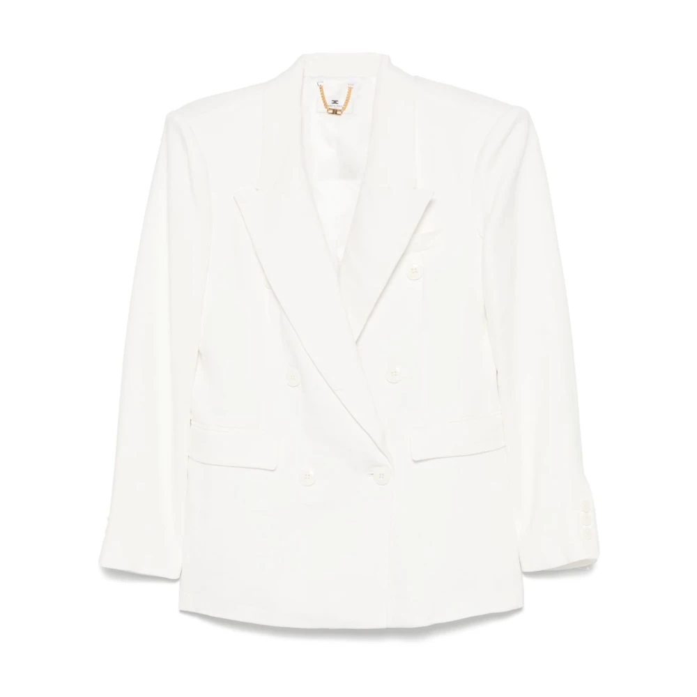 Elisabetta Franchi Witte Double-Breasted Jas met Klepzakken Beige Dames