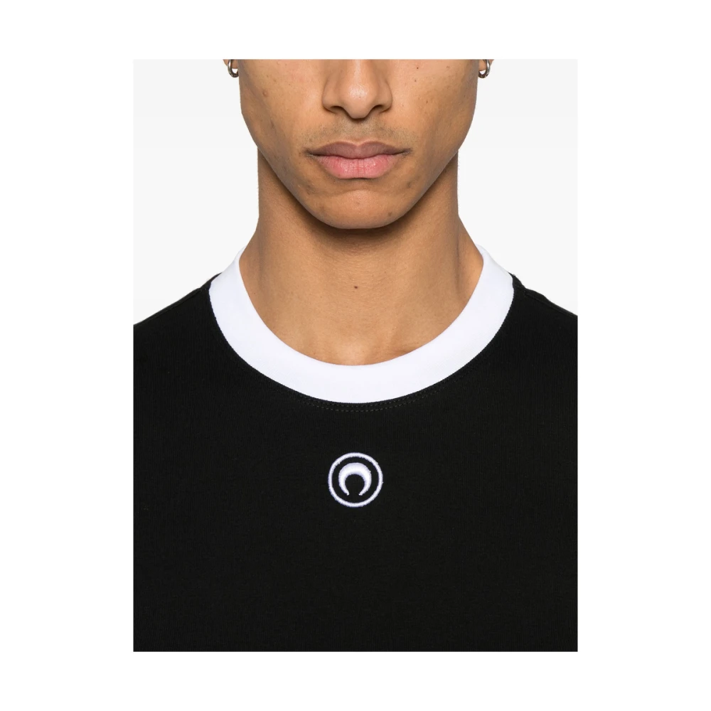 Marine Serre Zwarte T-shirt met ronde hals en contrasterende rand Black Heren