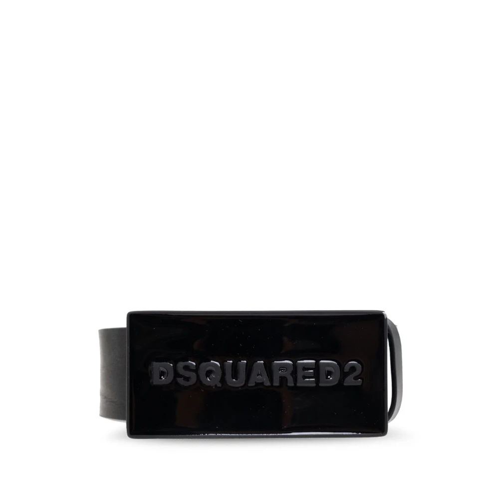 Dsquared2 , Belts, Male, Black, 95 Cm, Black Leather Plaque Belt