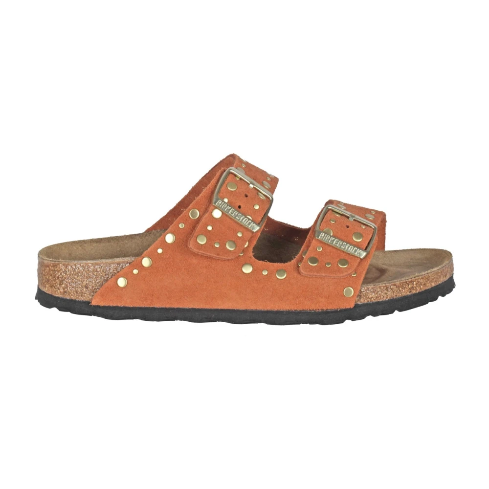 Birkenstock Women's Orange Arizona Rivet Suede Leather Sandals Narrow