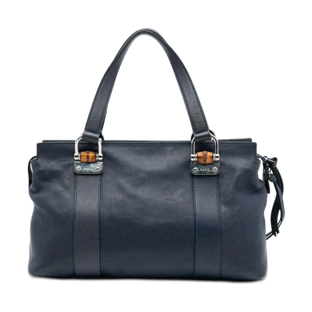 Gucci Vintage Women's Blue Pre-Owned Leather Bamboo Handle Tote