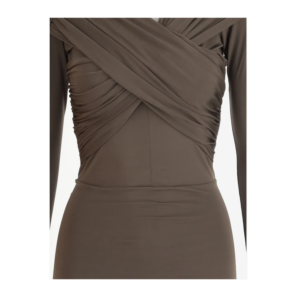 Patou Gekruiste Voorkant V-hals Midi Jurk Brown Dames