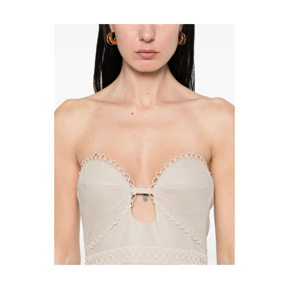 Patbo Strapless Beige Jurk met Uitsparingen Beige Dames