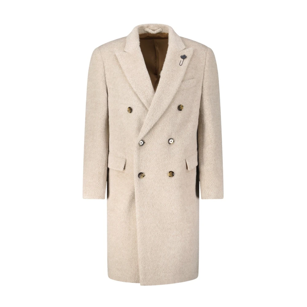 Lardini Dubbelbreasted wollen jas Beige Heren