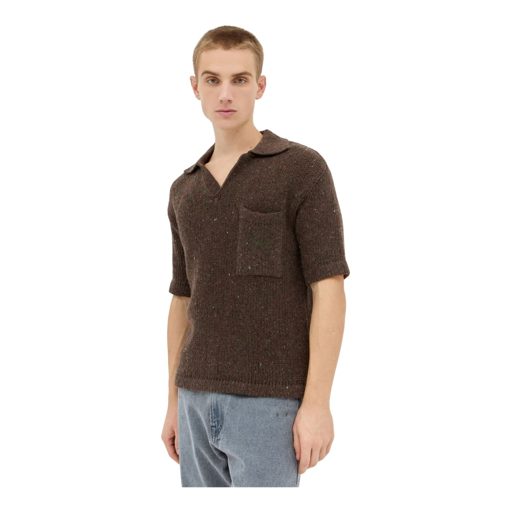 ERL Gebreide Polo Shirt Brown Heren