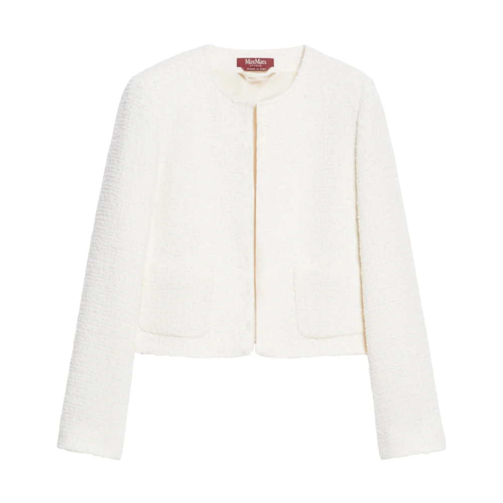 Max Mara Studio Witte Bouclé Kristal Geborduurde Jas White Dames
