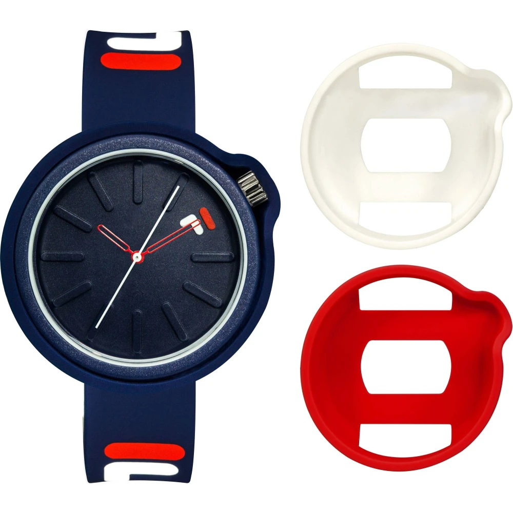 Fila Unisex Blue Watches, One Size, Adult Watch Filastyle 44 Mm White & Red Silicone Cover Silicone Strap 38-315