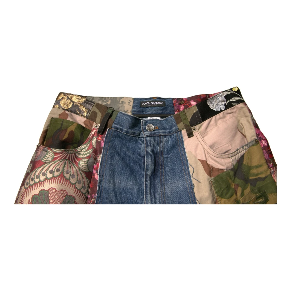 Dolce & Gabbana Blauwe Patchwork Straight Denim Jeans Multicolor Heren