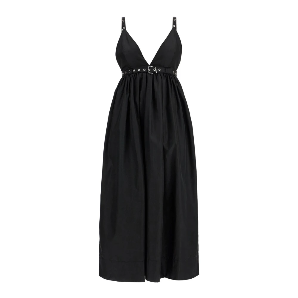 Ganni Nylon Midi Jurk met Verstelbare Bandjes Black Dames