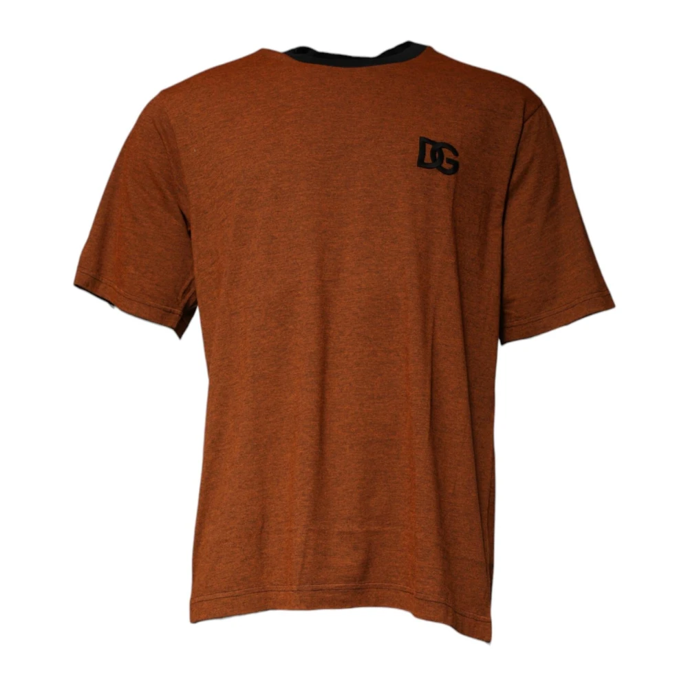 Dolce & Gabbana Men's Brown Cotton Logo Crew Neck T-Shirt