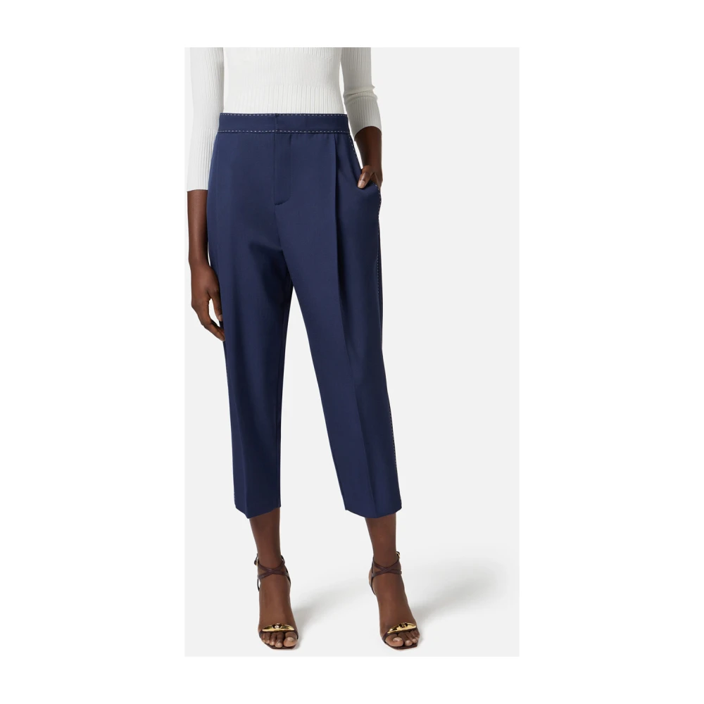 Elisabetta Franchi Blauwe Cropped Wollen Broek Chic Look Blue Dames