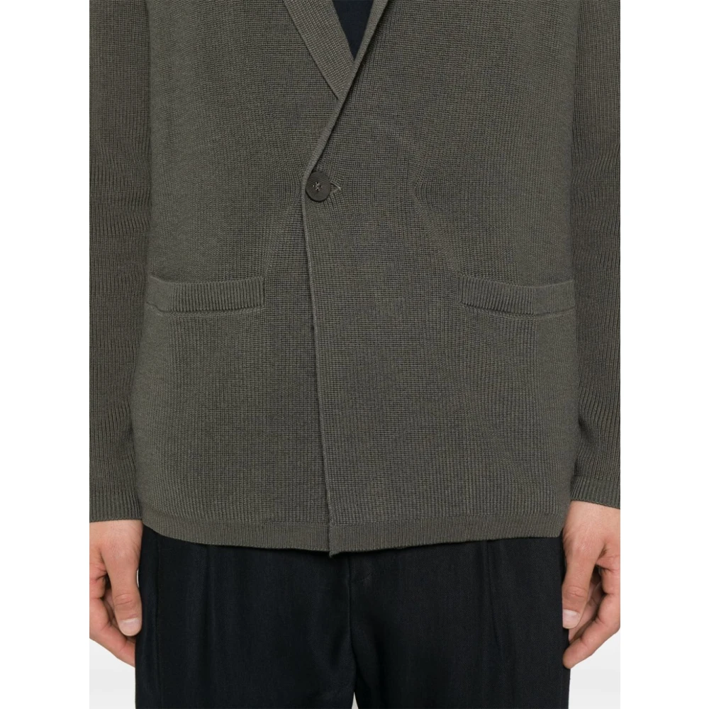 Emporio Armani Groene Wollen Blend Ribgebreide Jas Green Heren