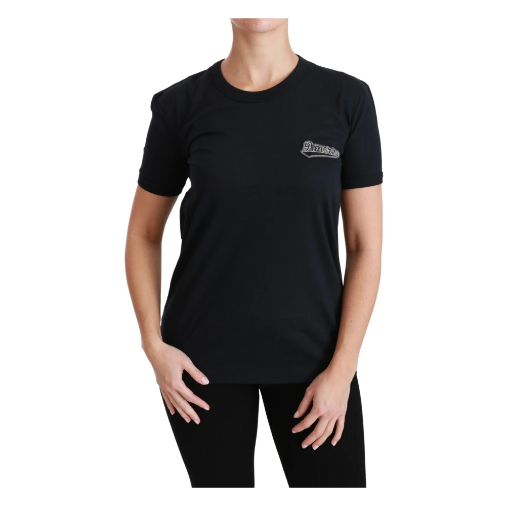 Dolce & Gabbana Blue Amore Patch Crewneck Cotton Top T-shirt - IT38|XS - Image 2