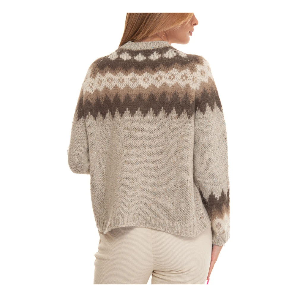 Woolrich Oversized Trui met Tegelpatroon Brown Dames