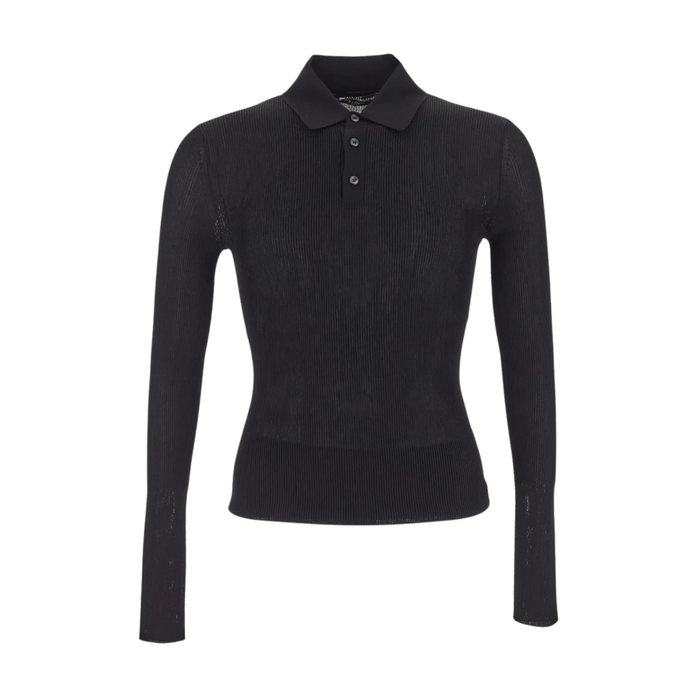 Dolce & Gabbana Geribbelde Viscose Polo Shirt Black Heren