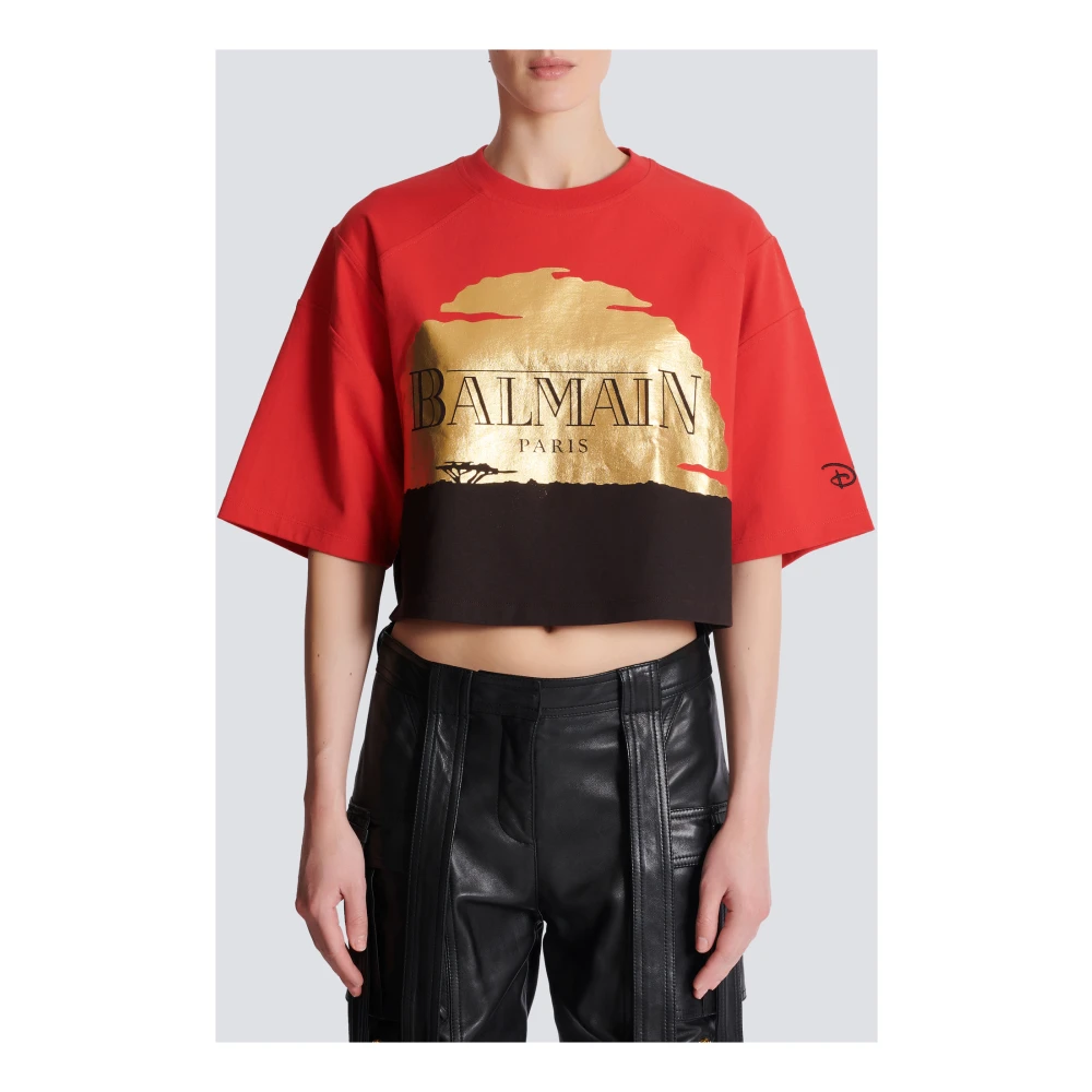 Balmain Disney x: The Lion King Zonsondergang bedrukt kort T-shirt Multicolor Dames