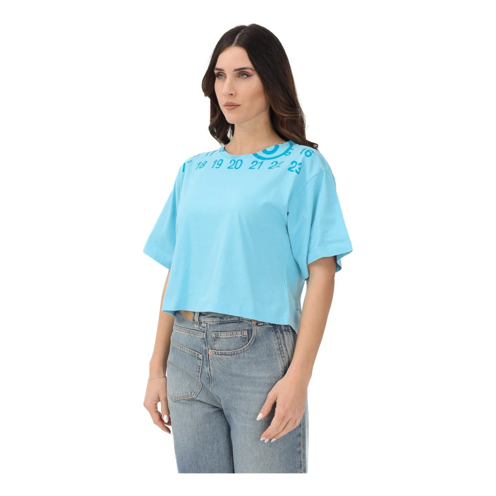 Maison Margiela Vrouw Blauw Tops Dames, 2XS, Leer, T-Shirt Met Korte Mouwen
