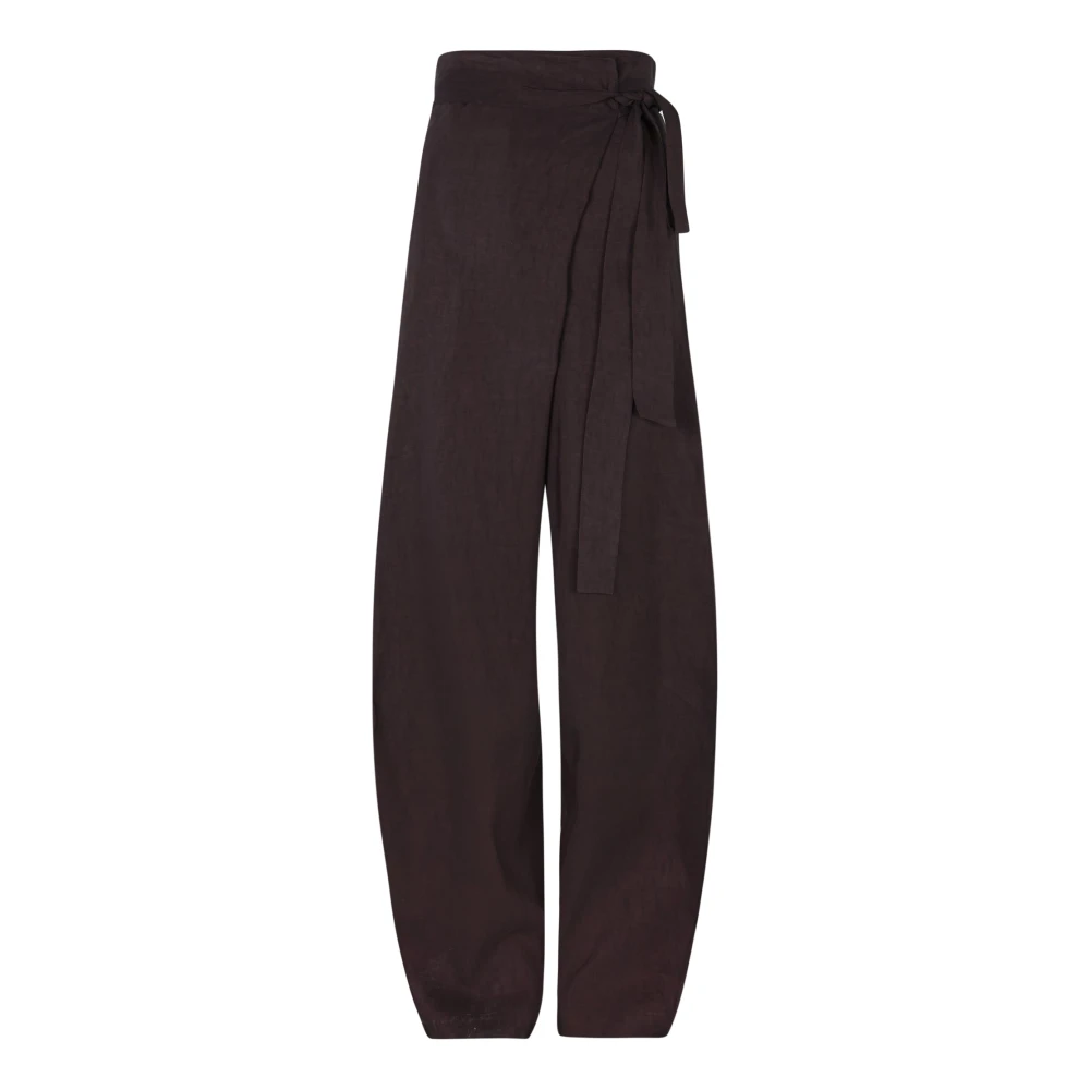 Cortana Wikkel Linnen en Cupro Broek Brown Dames
