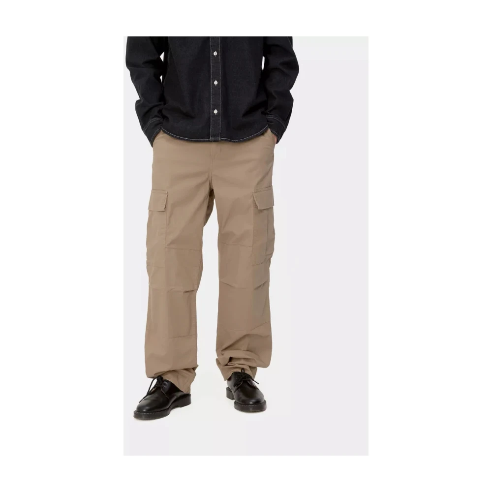 Carhartt WIP Reguliere Cargo Broek Leer Gewassen Beige Heren