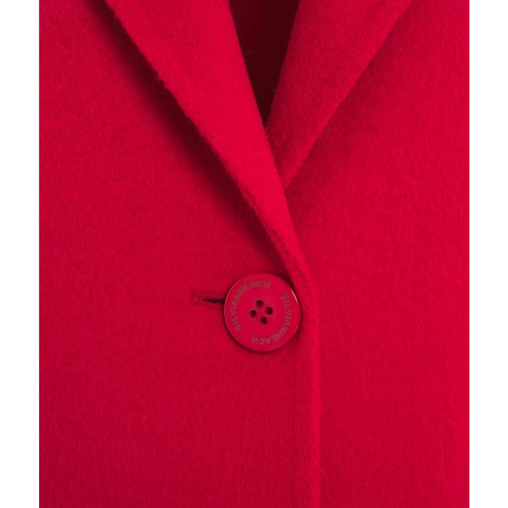 Silvian Heach Rode Wollen Jas Enkelrij Stijlvolle Revers Red Dames