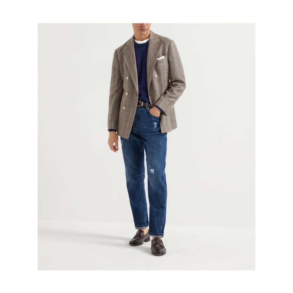 BRUNELLO CUCINELLI Ocean Blue Crew Neck Sweater Blue Heren