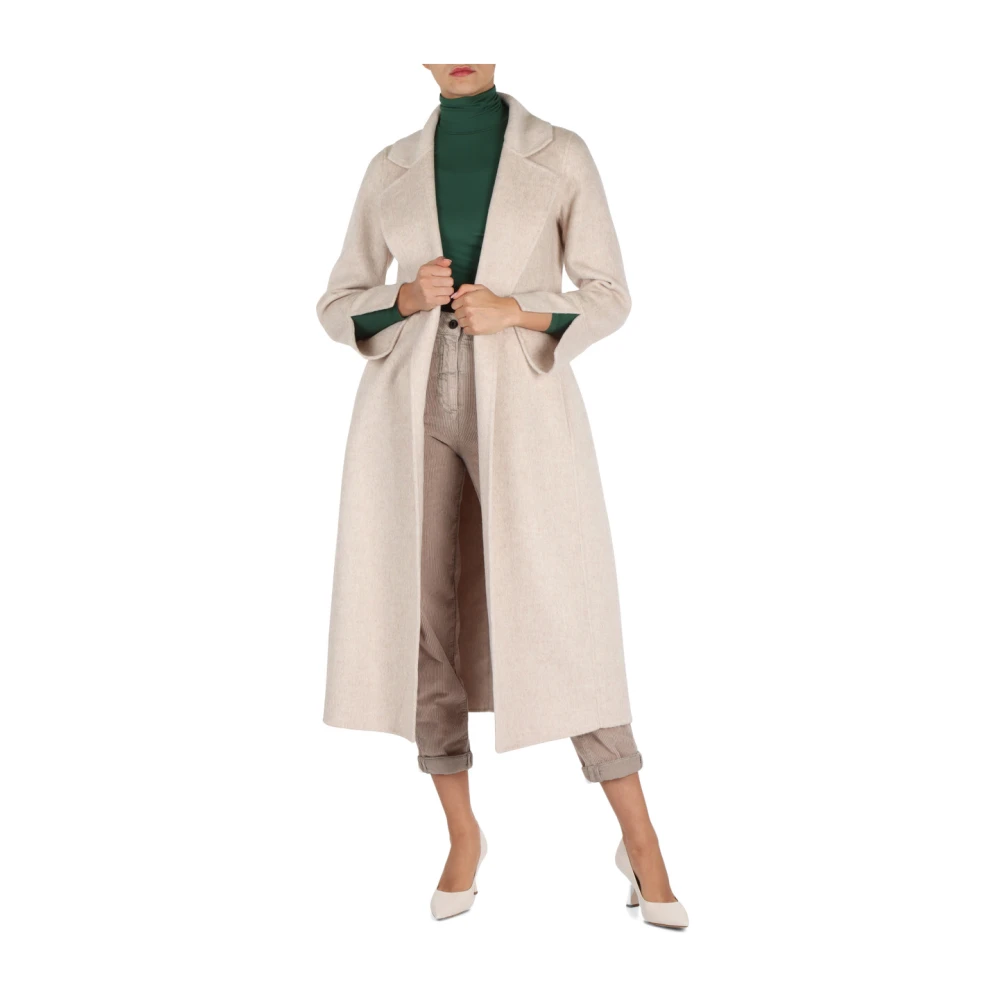 Alessia Santi Lange Wollen Jas met Riem Beige Dames